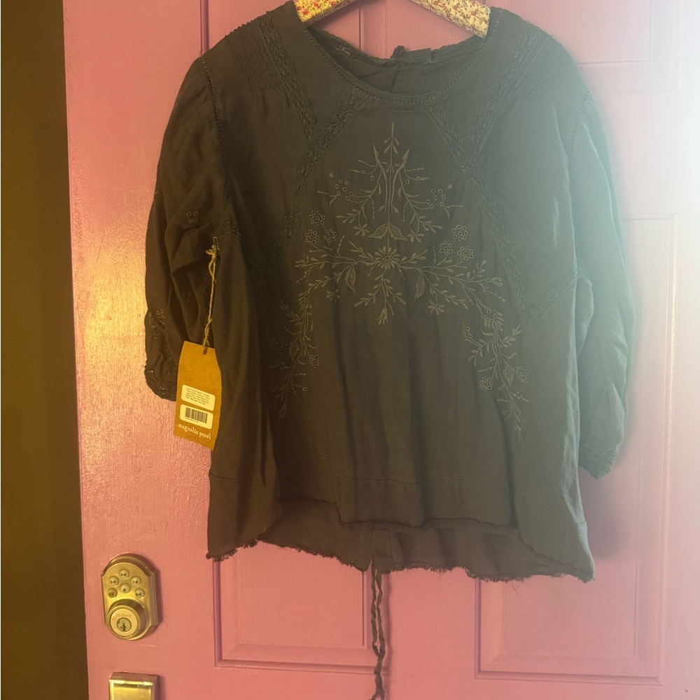 Magnolia Pearl Embroidered Black Women's Top